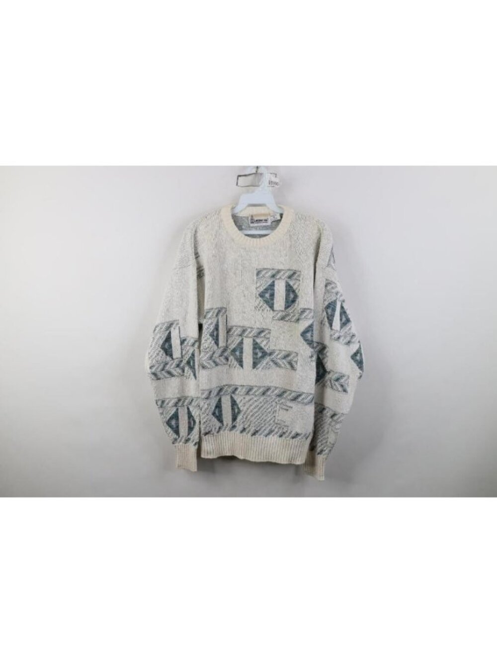 Vintage 90s Streetwear Mens Medium Abstract Geometric Knit Crewneck Sweater USA